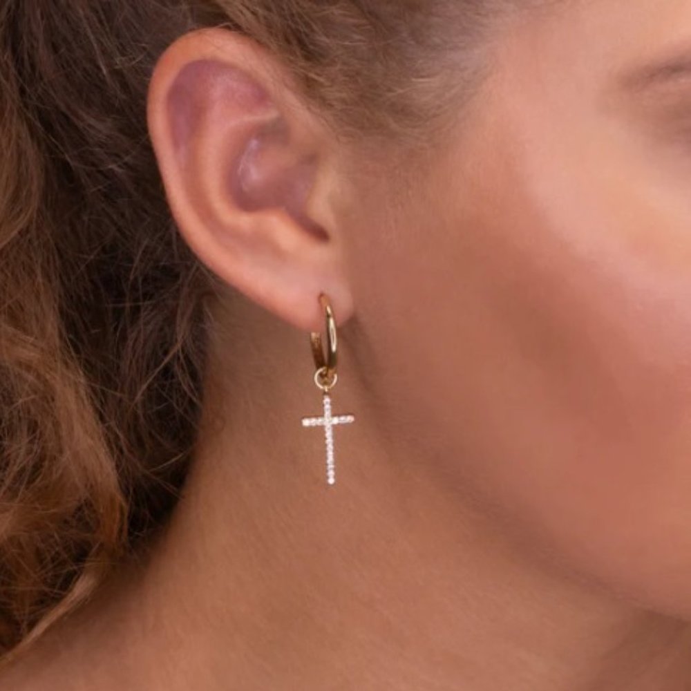 NWT Choi Silver Cross Drop Hoops Earring